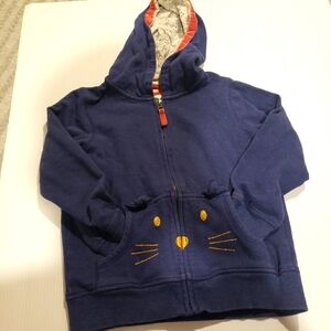 Boden Zip Up Hoodie with kitty decal Size Girls 7-8 Dark Blue